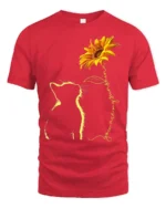 Cat and Sunflower You Are My Sunshine Kitten T-Shirt for Pet Owners - red t-shirt on white background