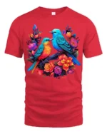 Garden Birds Serenade Vibrant Flowers Bird T-Shirt for Bird Watchers - red t-shirt on white background