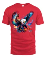 Bold Flying Eagle T-Shirt Vibrant American Symbol Tee in Artistic Design - red t-shirt on white background