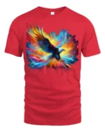 Patriotic Eagle T-Shirt Explosive Color Freedom Bird Graphic Tee for Americans - red t-shirt on white background