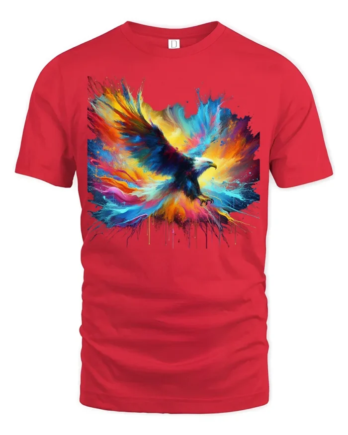 Patriotic Eagle T-Shirt Explosive Color Freedom Bird Graphic Tee for Americans - red t-shirt on white background