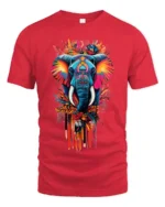 Colorful Elephant T-Shirt Tribal Wildlife Art Tee for Nature and Culture Lovers - red t-shirt on white background