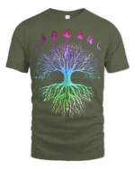 Celestial Chakra Tree - Gradient Moon Phases Tree of Life Yoga Zen T-Shirt - military green t-shirt on white background