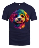 Colorful Puppy Face T-Shirt Artistic Dog Graphic Tee for Animal Lovers USA - navy t-shirt on white background