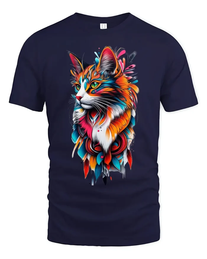 Vibrant Abstract Cat Colorful Artistic Kitten T-Shirt for Cat Lovers - navy t-shirt on white background