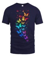 Rainbow Wings Colorful Flying Butterflies T-Shirt for Nature Fans - navy t-shirt on white background