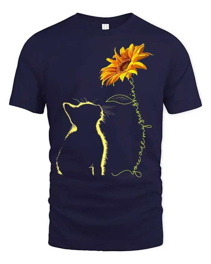 Cat and Sunflower You Are My Sunshine Kitten T-Shirt for Pet Owners - navy t-shirt on white background
