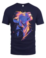 Colorful Lion Head T-Shirt Vibrant King of the Jungle Tee for Lion Lovers - navy t-shirt on white background