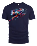 Colorful Wolf T-Shirt Artistic Running Wolf Tee with Fire and Smoke Swirl Design - navy t-shirt on white background