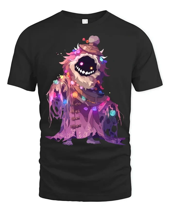 Mystic Monster Glow T-Shirt Funny Cute Scary Creature Tee for Halloween and Xmas - black t-shirt on white background
