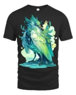 Aqua Spirit Bird T-Shirt Vibrant Fantasy Animal Tee for Gamers and Dreamers - black t-shirt on white background