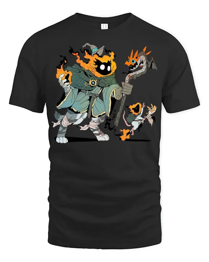 Flame Wizard T-Shirt Funny Fantasy Mage Graphic Tee for Gamers and Nerds - black t-shirt on white background