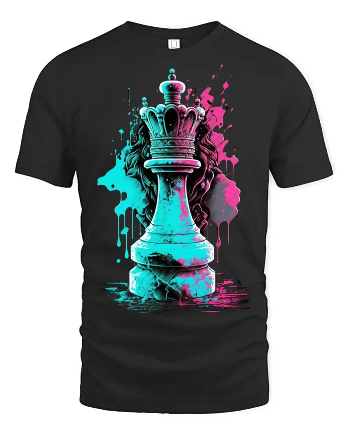 Queen Chess Piece T-Shirt Street Style Graphic Tee for Strategy Game Lovers - black t-shirt on white background