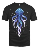 Mystic Blue Octopus T-Shirt Ocean Vibe Graphic Tee for Sea Lovers - black t-shirt on white background
