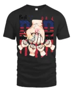 Father’s Day T-Shirt Best Dad Ever Fist Bump Tee with American Flag Design - black t-shirt on white background