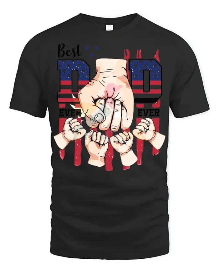 Father’s Day T-Shirt Best Dad Ever Fist Bump Tee with American Flag Design - black t-shirt on white background