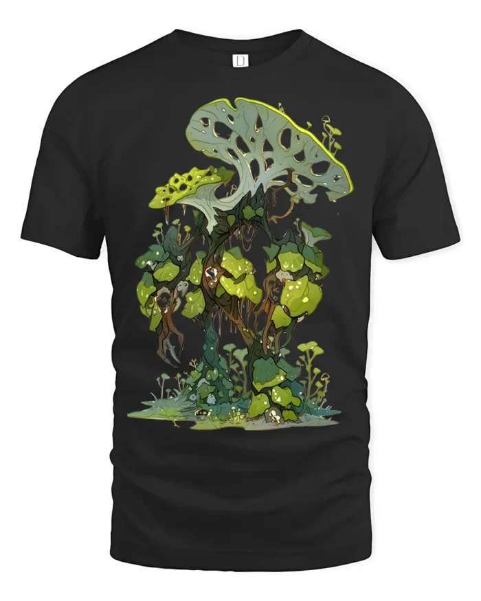 Enchanted Jungle T-Shirt Fantasy Plant Graphic Tee for Nature Lovers - black t-shirt on white background