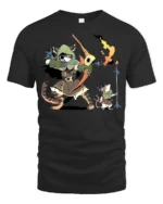 Fantasy Archer Cat and Warrior Mouse RPG Gamer Animal Tee - black t-shirt on white background