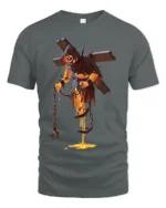 Flaming Demon T-Shirt Gothic Horror Lava Skull Tee for Halloween and Gamers - gray t-shirt on white background