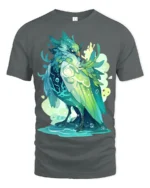 Aqua Spirit Bird T-Shirt Vibrant Fantasy Animal Tee for Gamers and Dreamers - gray t-shirt on white background