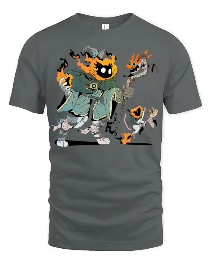 Flame Wizard T-Shirt Funny Fantasy Mage Graphic Tee for Gamers and Nerds - gray t-shirt on white background