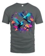 Tropical Hummingbird T-Shirt Vibrant Floral Bird Tee for Nature Lovers - gray t-shirt on white background