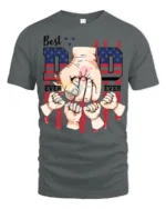 Father’s Day T-Shirt Best Dad Ever Fist Bump Tee with American Flag Design - gray t-shirt on white background