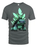 Spirit Turtle T-Shirt Magical Forest Creature Tee with Neon Green Design - gray t-shirt on white background