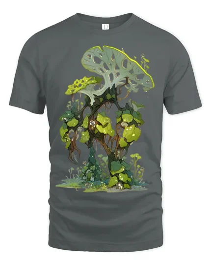 Enchanted Jungle T-Shirt Fantasy Plant Graphic Tee for Nature Lovers - gray t-shirt on white background