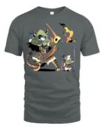 Fantasy Archer Cat and Warrior Mouse RPG Gamer Animal Tee - gray t-shirt on white background