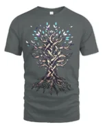 Mystic Tree of Life T-Shirt Intricate Nature Art Tee for Dreamers - gray t-shirt on white background