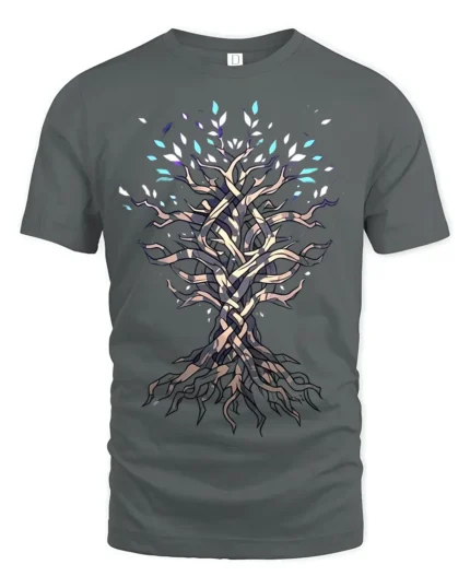 Mystic Tree of Life T-Shirt Intricate Nature Art Tee for Dreamers - gray t-shirt on white background