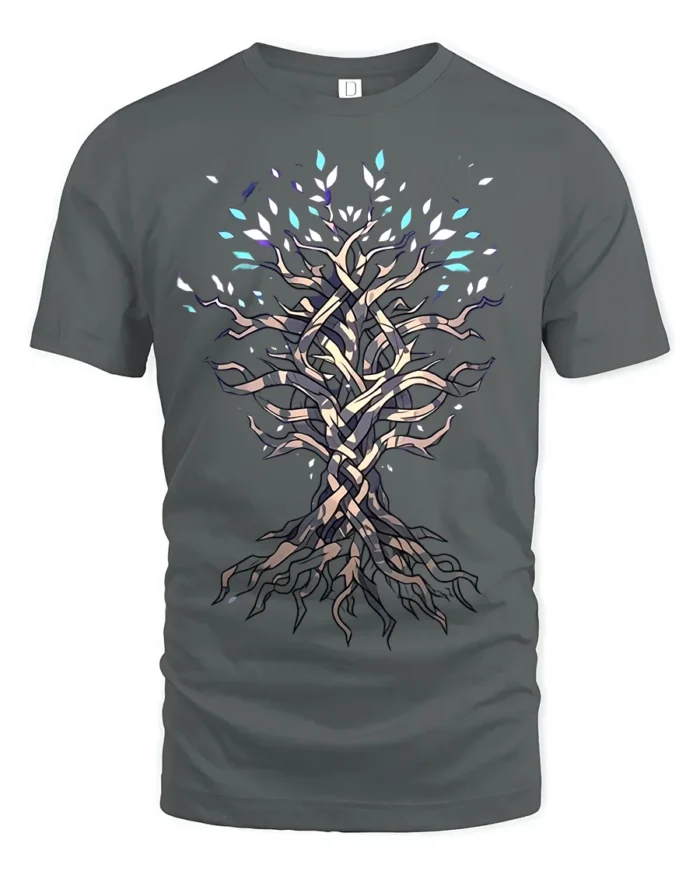Mystic Tree of Life T-Shirt Intricate Nature Art Tee for Dreamers - gray t-shirt on white background