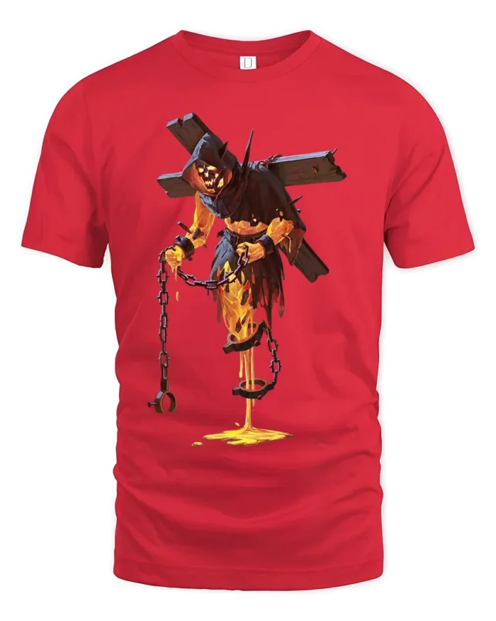 Flaming Demon T-Shirt Gothic Horror Lava Skull Tee for Halloween and Gamers - red t-shirt on white background