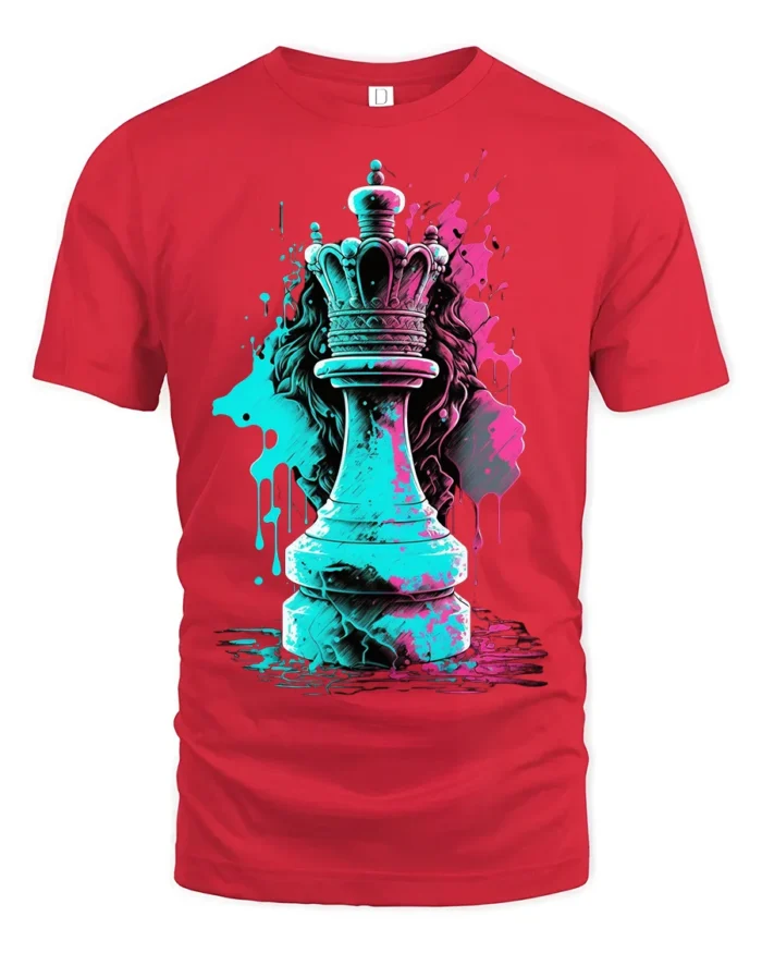Queen Chess Piece T-Shirt Street Style Graphic Tee for Strategy Game Lovers - red t-shirt on white background