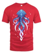 Mystic Blue Octopus T-Shirt Ocean Vibe Graphic Tee for Sea Lovers - red t-shirt on white background