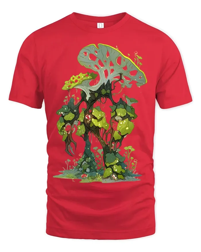 Enchanted Jungle T-Shirt Fantasy Plant Graphic Tee for Nature Lovers - red t-shirt on white background