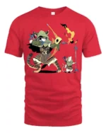 Fantasy Archer Cat and Warrior Mouse RPG Gamer Animal Tee - red t-shirt on white background