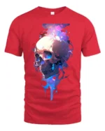 Neon Skull Flame T-Shirt Colorful Gothic Streetwear Graphic Tee - red t-shirt on white background