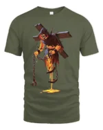 Flaming Demon T-Shirt Gothic Horror Lava Skull Tee for Halloween and Gamers - military green t-shirt on white background