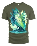 Aqua Spirit Bird T-Shirt Vibrant Fantasy Animal Tee for Gamers and Dreamers - military green t-shirt on white background
