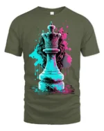 Queen Chess Piece T-Shirt Street Style Graphic Tee for Strategy Game Lovers - military green t-shirt on white background