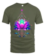 Vibrant Lotus Flower Yoga Zen Spiritual Floral Mandala Tee for Peaceful Souls - military green t-shirt on white background