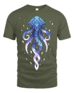 Mystic Blue Octopus T-Shirt Ocean Vibe Graphic Tee for Sea Lovers - military green t-shirt on white background