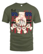 Father’s Day T-Shirt Best Dad Ever Fist Bump Tee with American Flag Design - military green t-shirt on white background