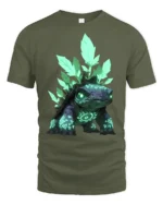 Spirit Turtle T-Shirt Magical Forest Creature Tee with Neon Green Design - military green t-shirt on white background