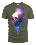 Neon Skull Flame T-Shirt Colorful Gothic Streetwear Graphic Tee - military green t-shirt on white background
