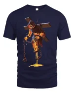 Flaming Demon T-Shirt Gothic Horror Lava Skull Tee for Halloween and Gamers - navy t-shirt on white background