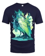 Aqua Spirit Bird T-Shirt Vibrant Fantasy Animal Tee for Gamers and Dreamers - navy t-shirt on white background