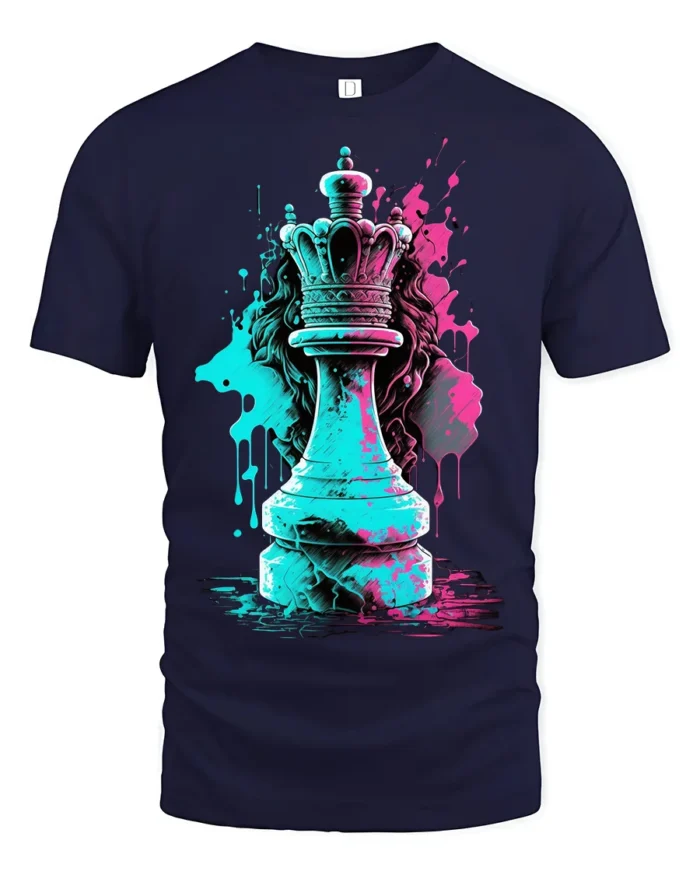 Queen Chess Piece T-Shirt Street Style Graphic Tee for Strategy Game Lovers - navy t-shirt on white background